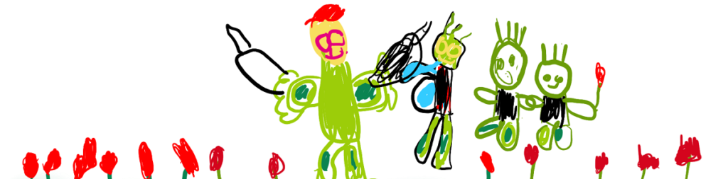 Ilustração infantil com soldado, crianças, cravos